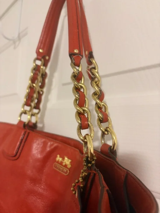 Coach Madison Burnt Orange Tote with Gold Chain-Strap - Picture 4 of 6